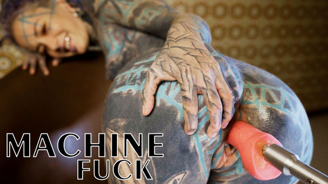 Tattooed TEEN testing FUCK MACHINE with her ANAL