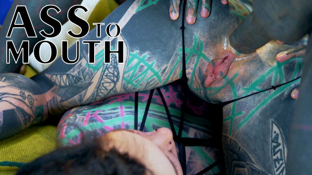 TATTOO threesome girls gape asses for tattooed dick